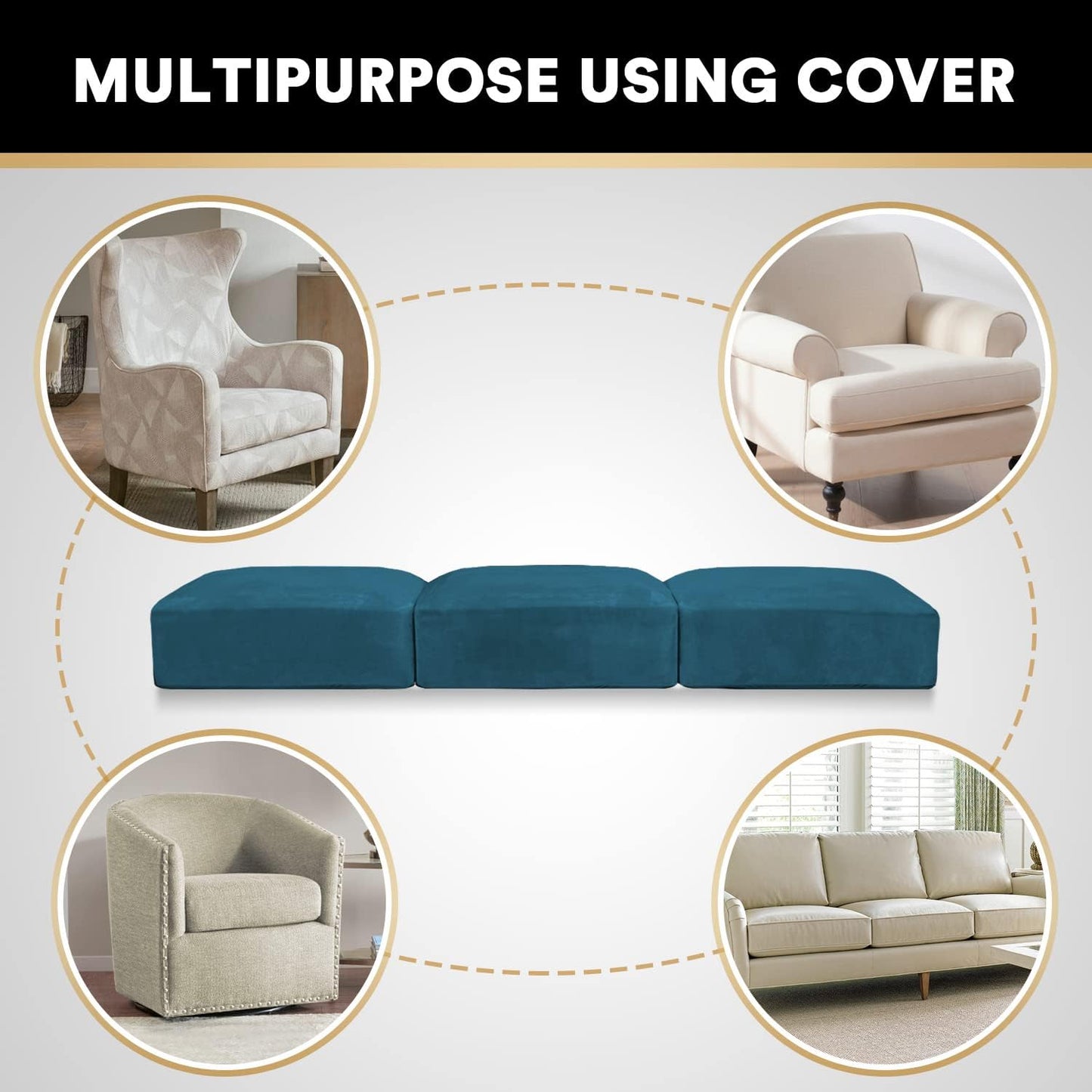 PrinceDeco Stretch Sofa Cushion Covers for Couches and Sofas,Soft Velvet Couch Seat Covers, Sofa Covers Washable, Seat Cushion Cover for 3 Couch Sofa Pet Friendly - Deep Teal, Each Width Up to 29.5"