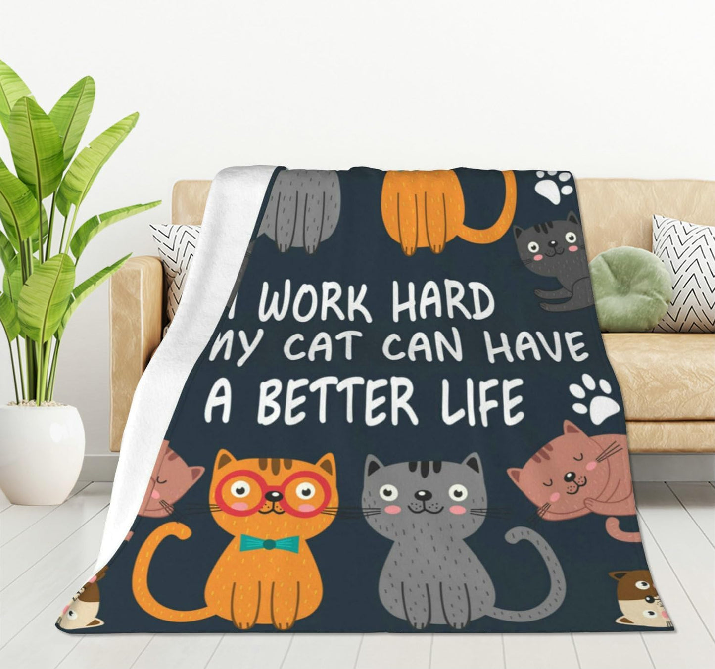 HGOD DESIGNS Cats Throw Blanket Funny Cat Blanket Animals Pet Pattern s Flannel Soft Warm Cozy Fuzzy 50"x60" Throw Blanket for for Women and Men