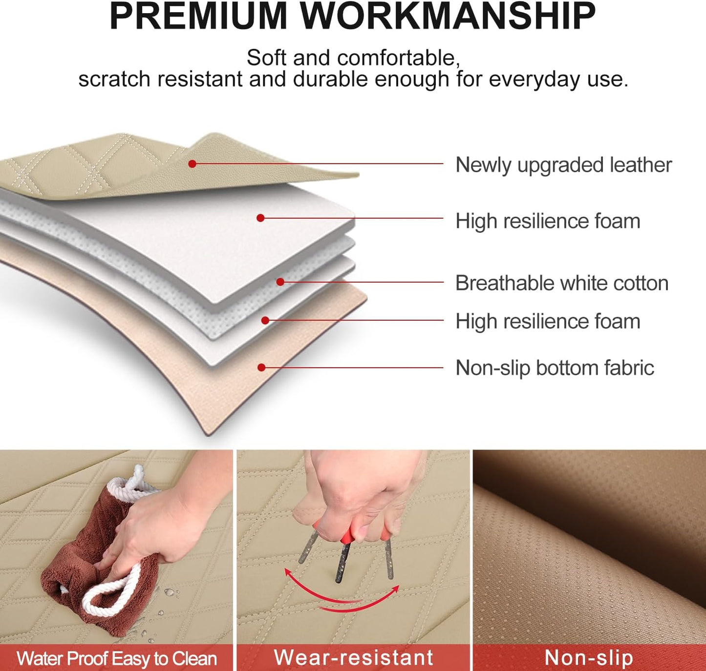 1 Pack Leather Front Car Seat Cover Bottom Car Seat, Anti-Slip and Full Wrap Driver Car Seat Protectors, Luxury Waterproof Bottom Auto Seat Cushion Pad Mat for Most Vehicles(Beige)