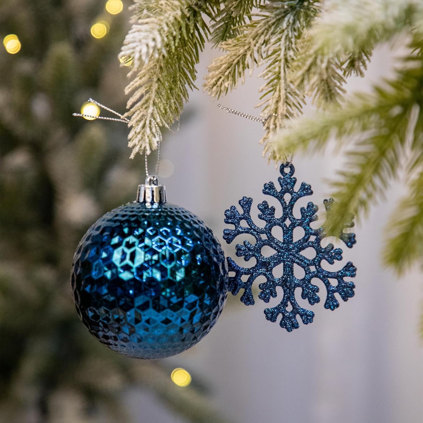 50PCS Christmas Tree Ornaments Set with Shatterproof Balls Icicle Snowflake Hanging Ornaments for Home Office Farmhouse Christmas Decorations, Dark Blue