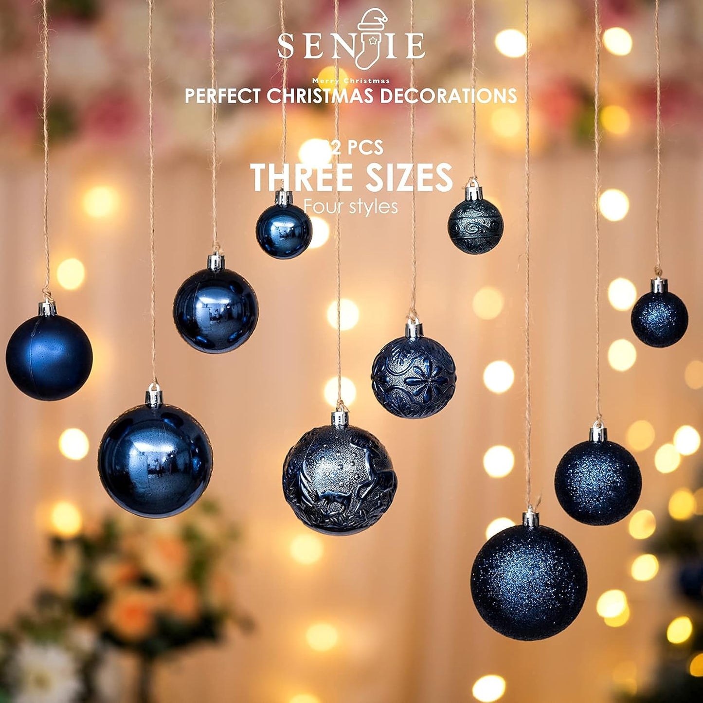 Senjie Night Blue Shatterproof Christmas Ornaments, 32pcs Set, Traditional Style, Plastic Material, Christmas & Wedding Occasion