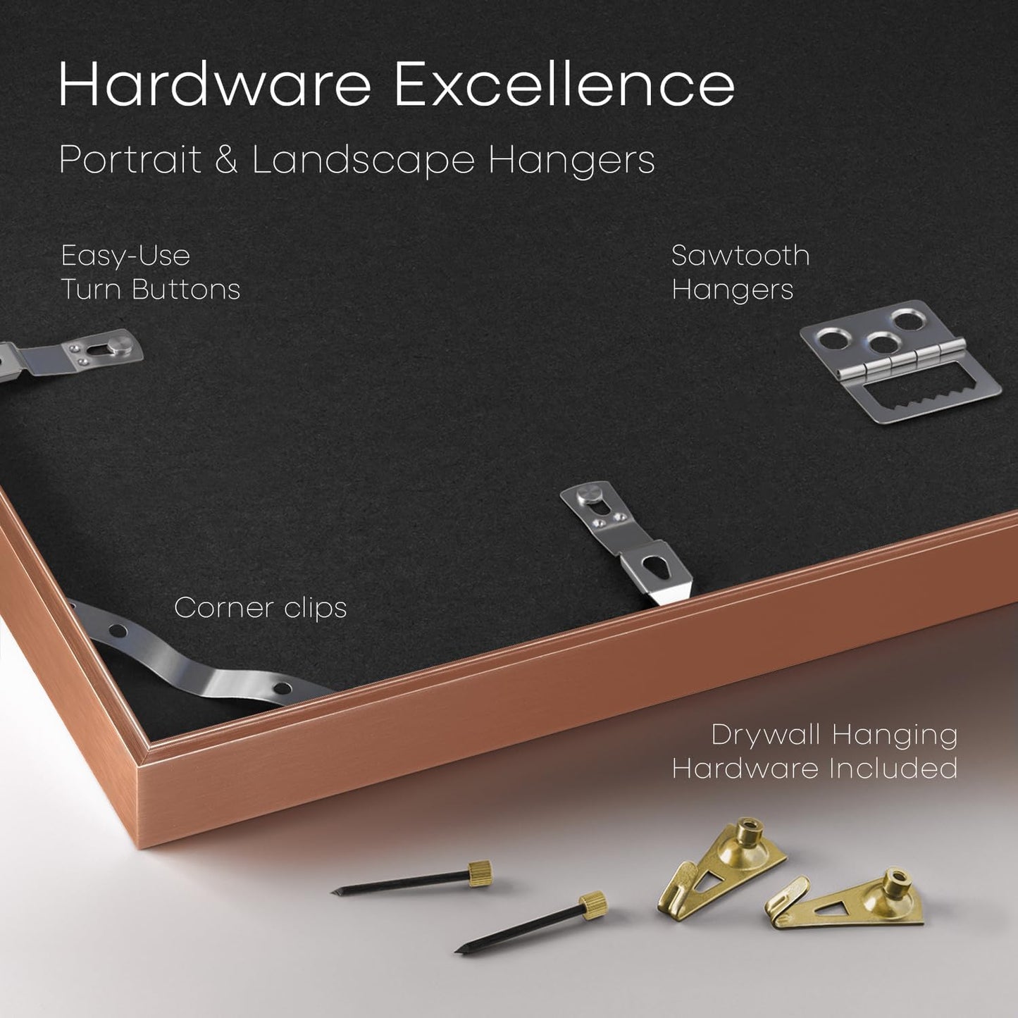 Homeforia 20x20 Picture Frame Rose Gold, High End Metal 20 x 20 Square Poster Frame with Mat 16 x 16 Photo, 20x20 Frame Matted to 16x16 Print, 20by20 Hanging Frames, Tempered Glass, Wall Kit, Set of 1