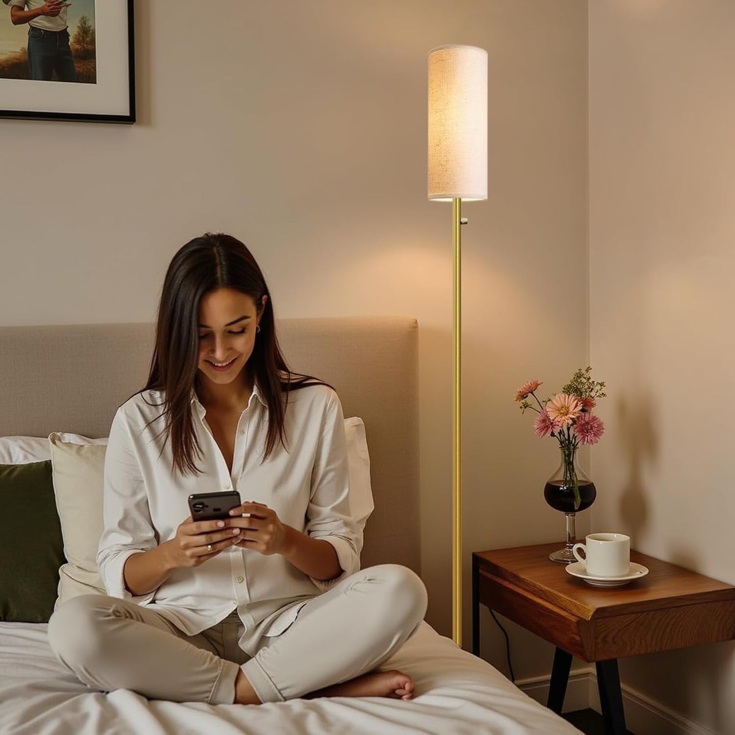 Dimmable Gold Floor Lamp for Living Room,Modern Standing Lamp with Marble Base,LED Bulb Included,Floor Lamps for Bedroom, Living Room,Office,Reading and Nursery(Gold Floor Lamp)