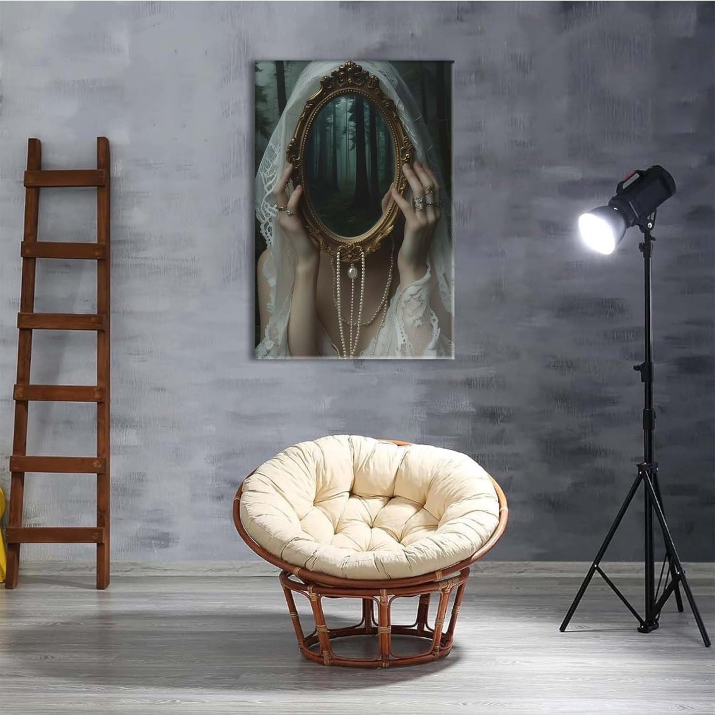 Mirror face covering dark art poster print melancholy gothic painting vintage feminine print victorian style decoration antique art12x16in Frameless