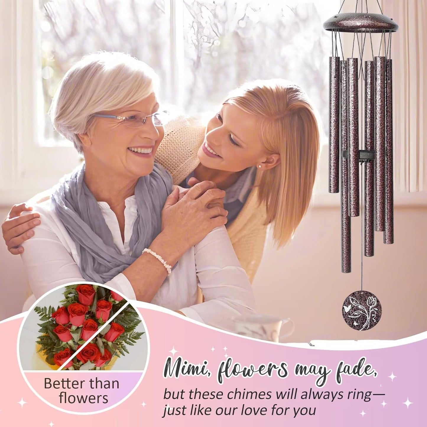 Gifts for Mimi, 25''Wind Chimes, Birthday Gift for Mimi from Grandkids, Mothers Day, Thanksgiving, Christmas Day Gifts Ideas for Love Rreminder
