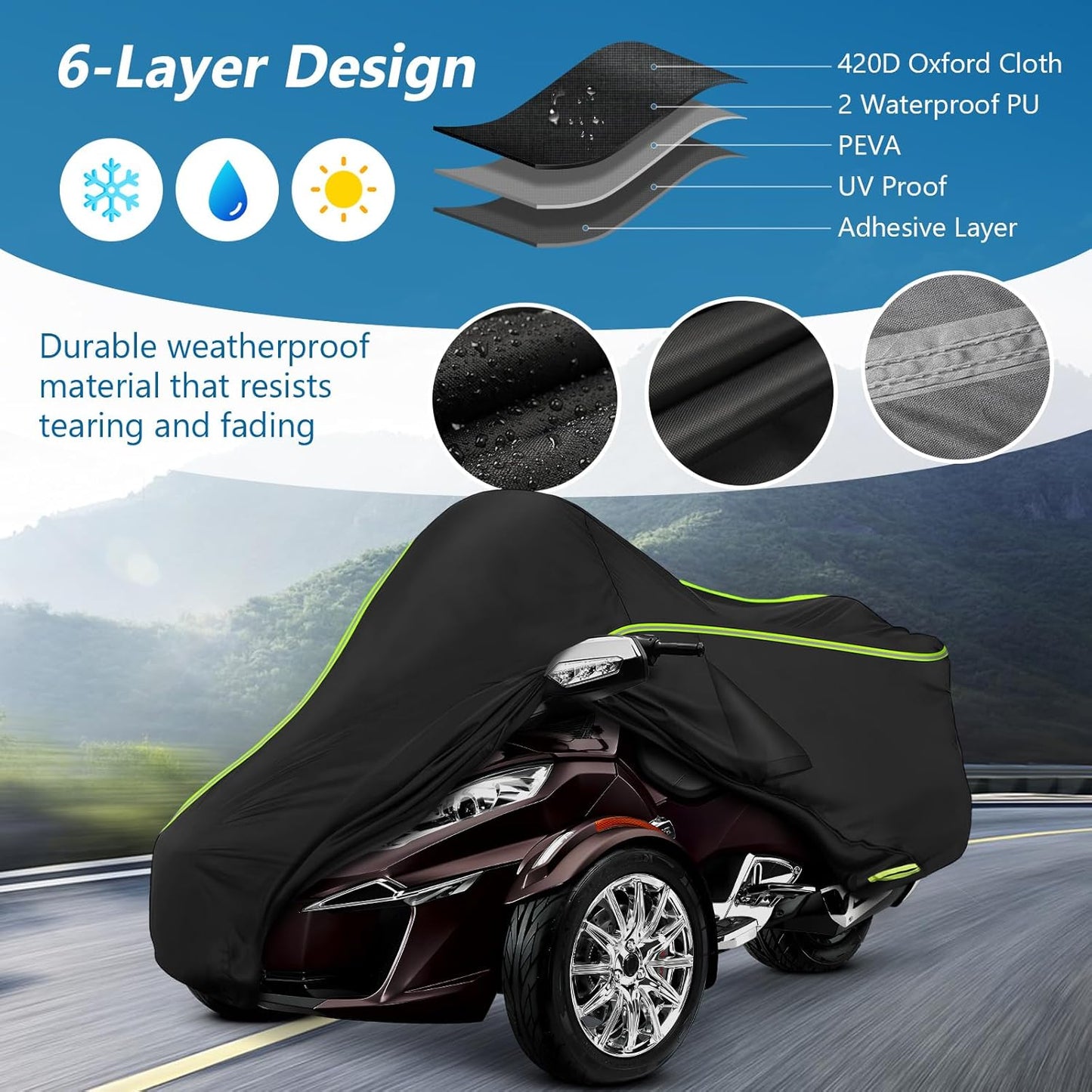 for Can-Am Spyder RT Full Cover 2010-2019, 420D Heavy Duty Waterproof Cover for Outdoor Storage Fits for Can Am Spyder RT Limited Accessories 2010-2019