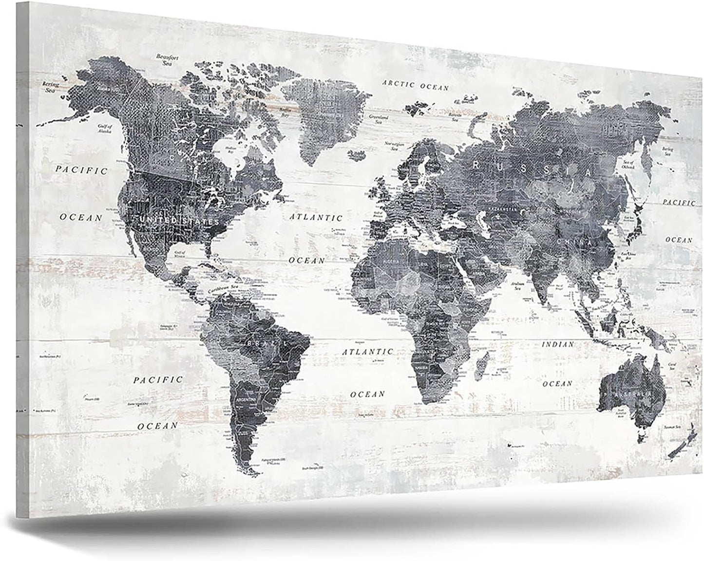 Wall Art for Living Room Home Office Frames Wall Decor Gray World Map Pictures for Bedroom Dining Room