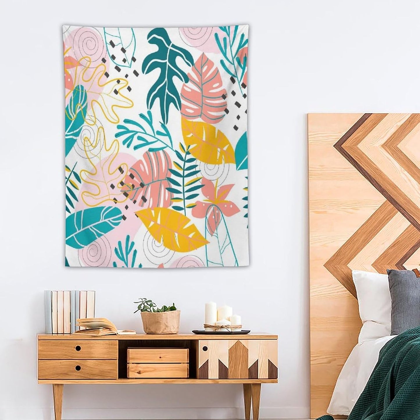 ICMOLYYENLO Tropical Green Leaves Tapestry, Exotic Leaves Beautiful Bedroom Wall Hanging, Floral Poster Blanket for Bedroom Living Room Dormitory Apartment 60x60 Inch