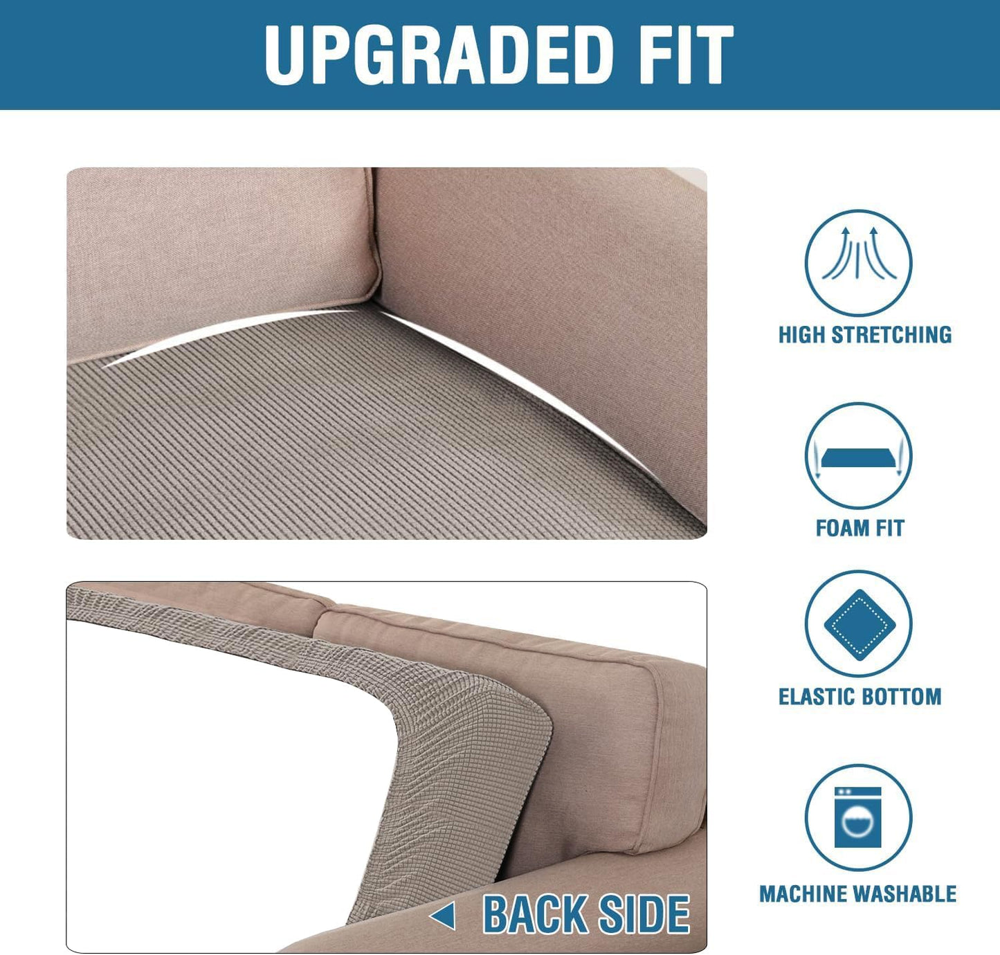 H.VERSAILTEX Super Stretch Individual Seat Cushion Covers Sofa Covers Couch Cushion Covers Slipcover Sets Thick Jacquard Textured Twill Fabric (1 Piece Chair Cushion Cover, Taupe)