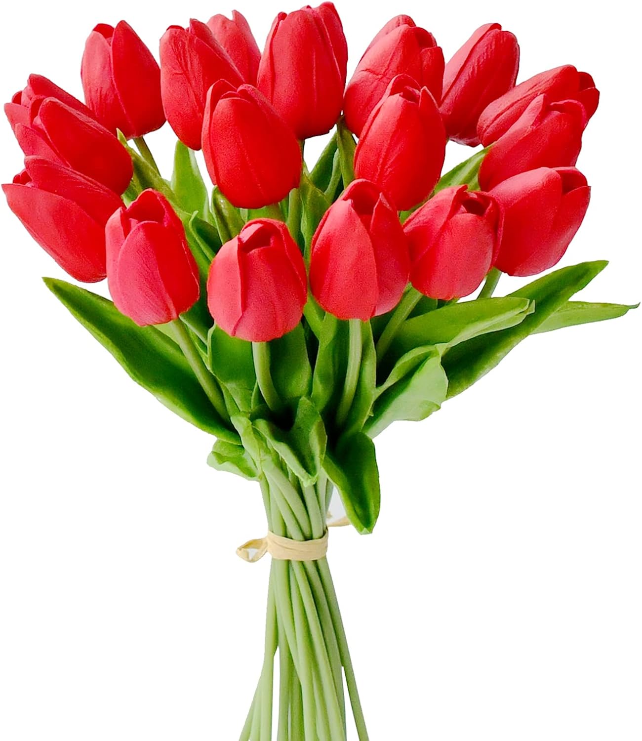 Mandy's Artificial Tulips 20 Stems Red PU Faux Flowers for Wedding Home Decor 13.5 Inch