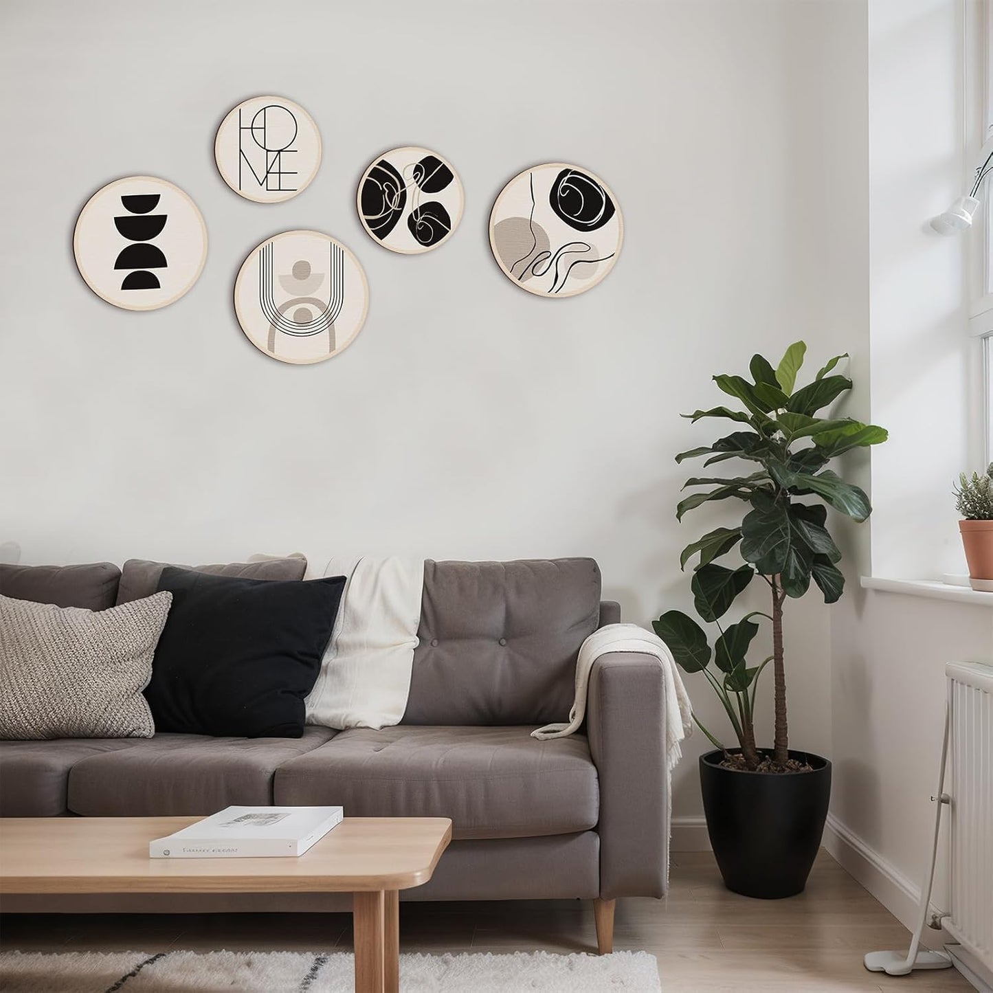 Qunclay 5 Pcs Wall Art Decor Wooden Living Room Wall Decor Bohemian Hanging Farmhouse Geometric 10'' and 8'' Aesthetic Wood Minimalist Posters for Bedroom(Classic)