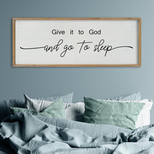 SRSZHIYUE Give It To God And Go to Sleep Sign Wall Decor 40"×15" for Master Bedroom Above Bed Guest Room Over Art Decoration (Wood)