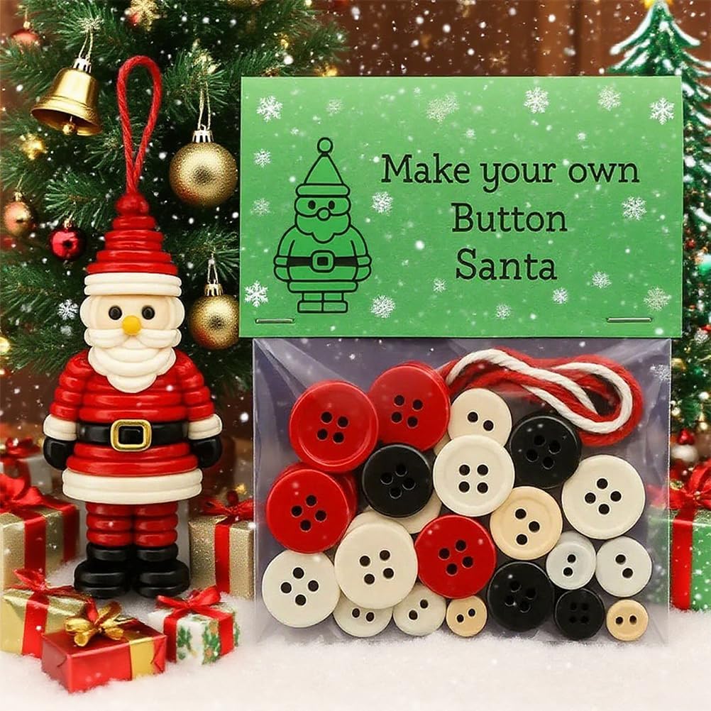 DIY Christmas Button Ornament Making Set - Snowman/Santa/Angel, Fun Holiday Craft Kit for All Ages, Ideal Xmas Tree Hanging Decor & Festive Gifts (C 12)