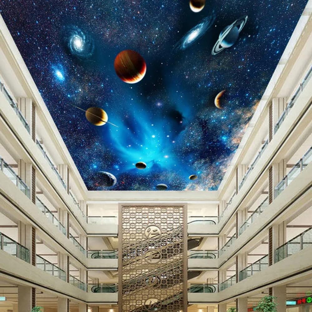 Custom Galaxy Ceiling Wallpaper 3D Space Mural Peel and Stick Wallpaper Galaxy Planet Landscape Ceiling Wall Paper Living Room Wall Murals