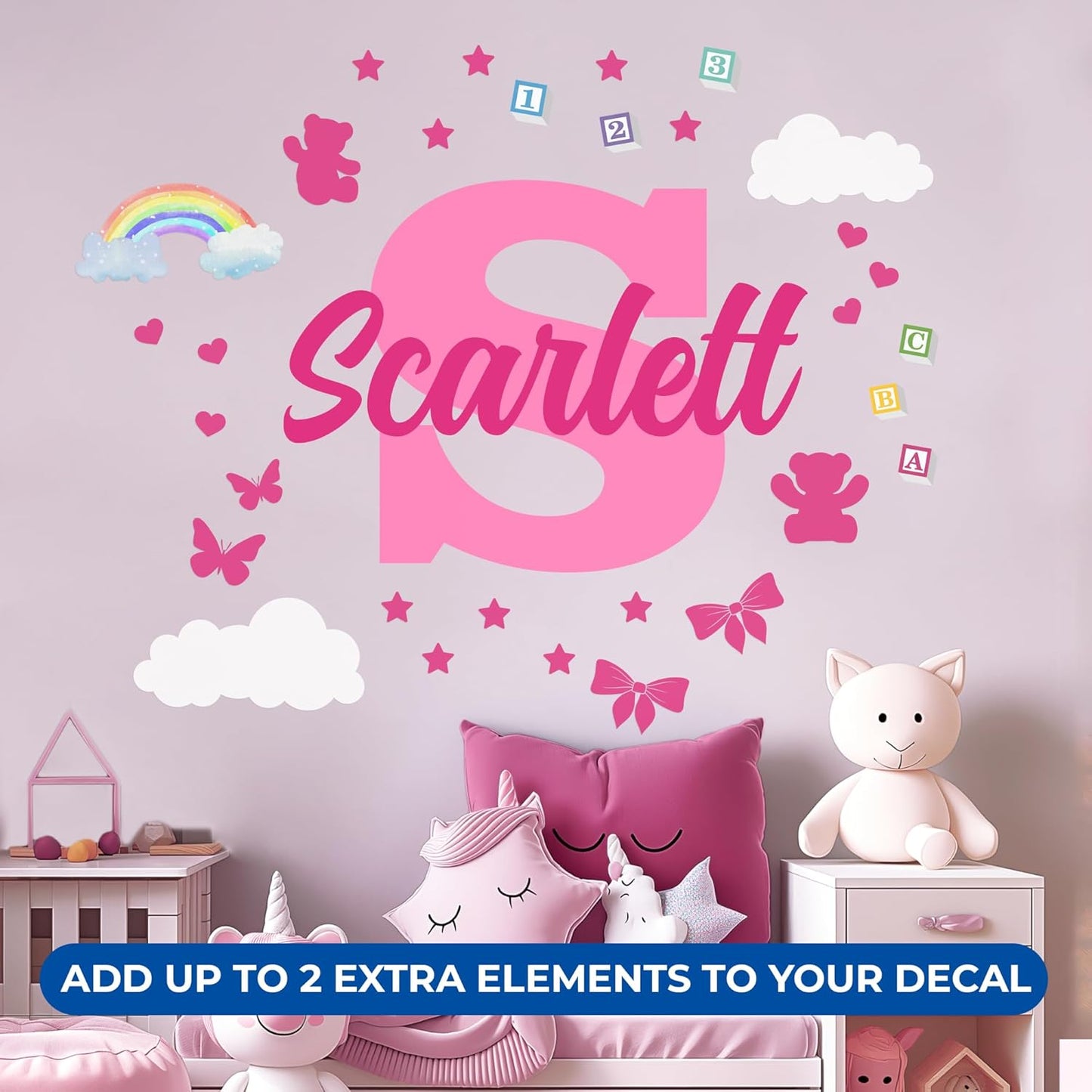 CRYPTONITE Multiple Font Personalized Name & Initial Vinyl Wall Decals I Nursery Wall Decal for Baby Boy & Girl Decoration I Stickers for Kids I Multi-Size with Glitter Optional