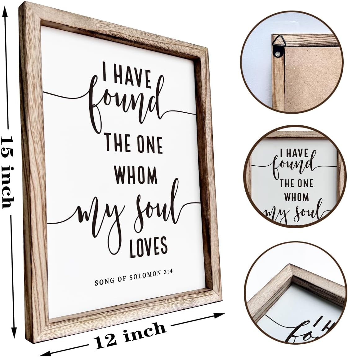 Christian Wall Decor, Master Bedroom Decoration Above Bed, Wedding Decoration, Framed Wall Plaque Sign 15 * 11.5 inches, Song of Solomon 3:4 Sign, I Have Found the One Whom My Soul Loves
