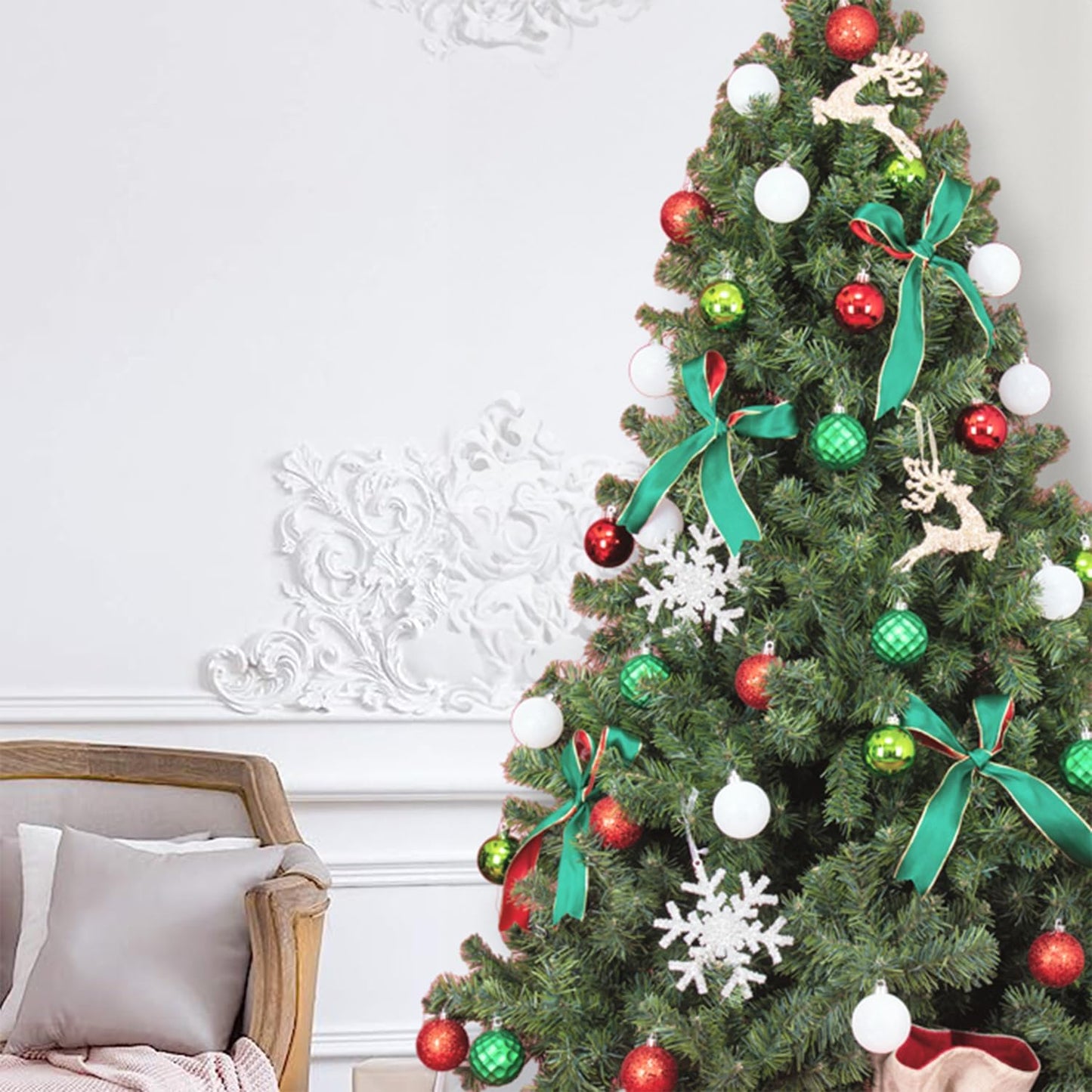 Every Day is Christmas Ornaments, Shatterproof Christmas Tree Ornament Set, Christmas Balls Decoration 50 Count (2.24"/57mm, White Red Green)