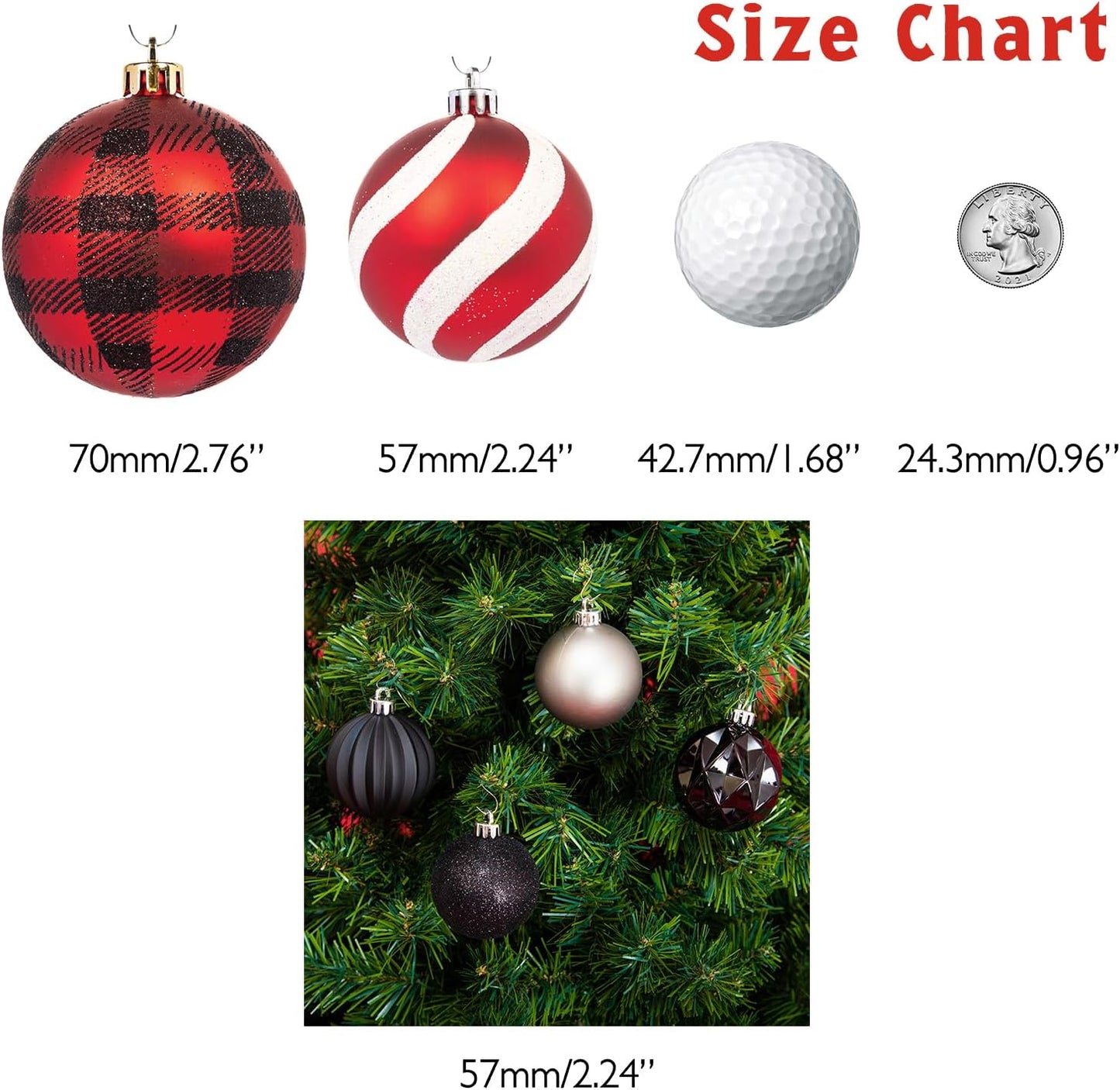 Every Day is Christmas Ornaments, Shatterproof Christmas Tree Ornament Set, Christmas Balls Decoration 50 Count (2.24"/57mm, Black Grey)