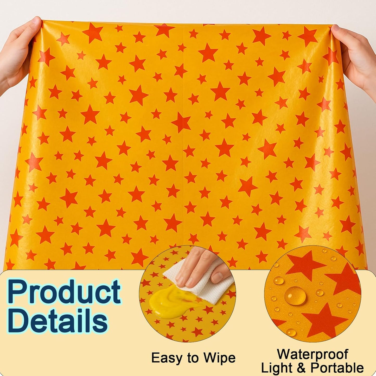 iCius Anime Theme Tablecloths 3-Pack Yellow and Red Stars Print 108"x54" - Disposable Table Covers for Cosplay Birthdays, Vedio Game Themed Party Decor Supplies