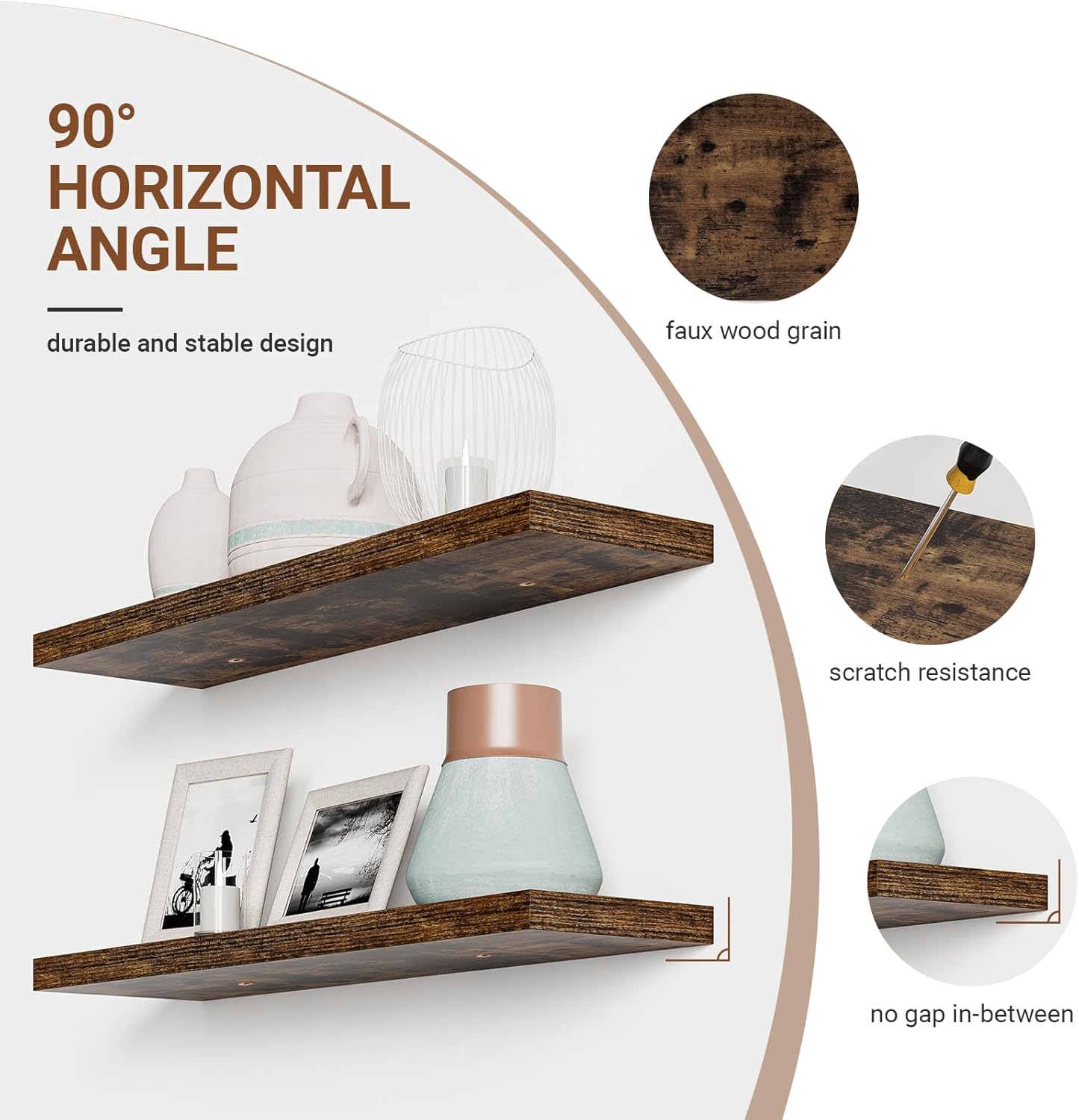 Heimlove 32 Inch Floating Shelves for Wall,Rustic Brown 9.3" Deep Floating Shelf Set of 2,Wall Mounted Shelves for Bathroom Bedroom Living Room Kitchen Office,Shelf for Books Storage Room,Home Decor