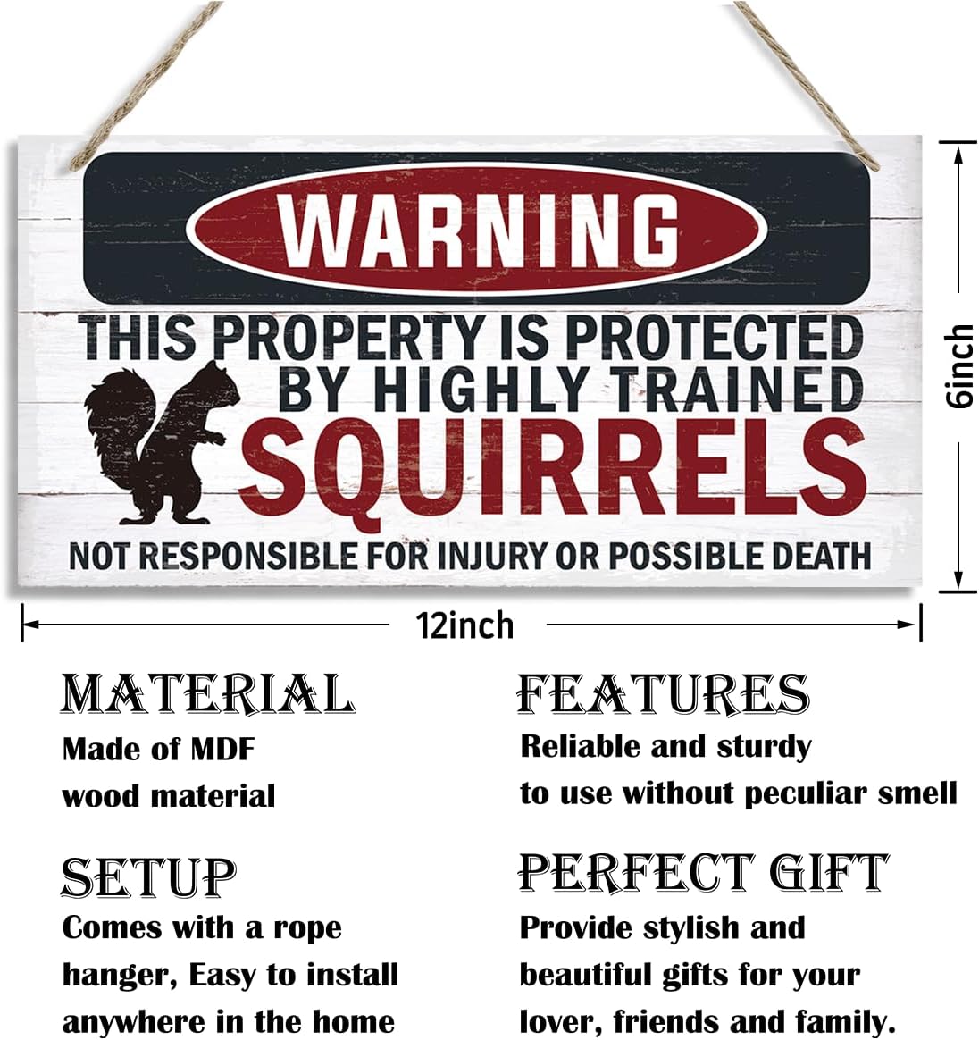Warning Signs, The Property is Protected By Highly Trained Squirrels Sign, Decorative Wood Hanging Wood Plaque, Funny Warning Decor, Door Gate Hanger, Cute and Funny Garden Decor, Yard Decor
