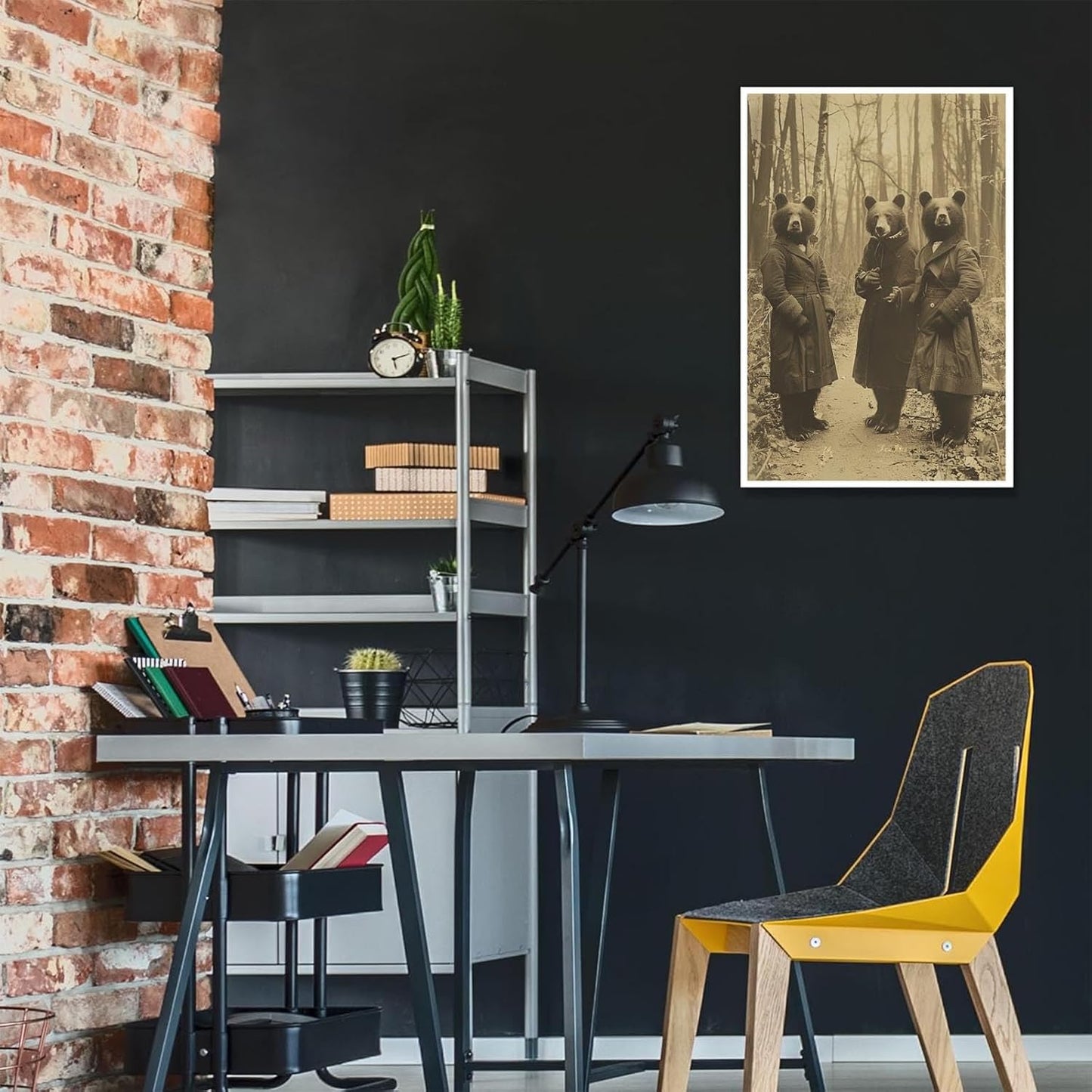 Vintage Horror Halloween Wall Decor Spooky The Three Bears In Occult Forest Spooky Canvas Wall Art Poster Gothic Dark Academia Decorations Room Creepy Print 16X24inch Unframed