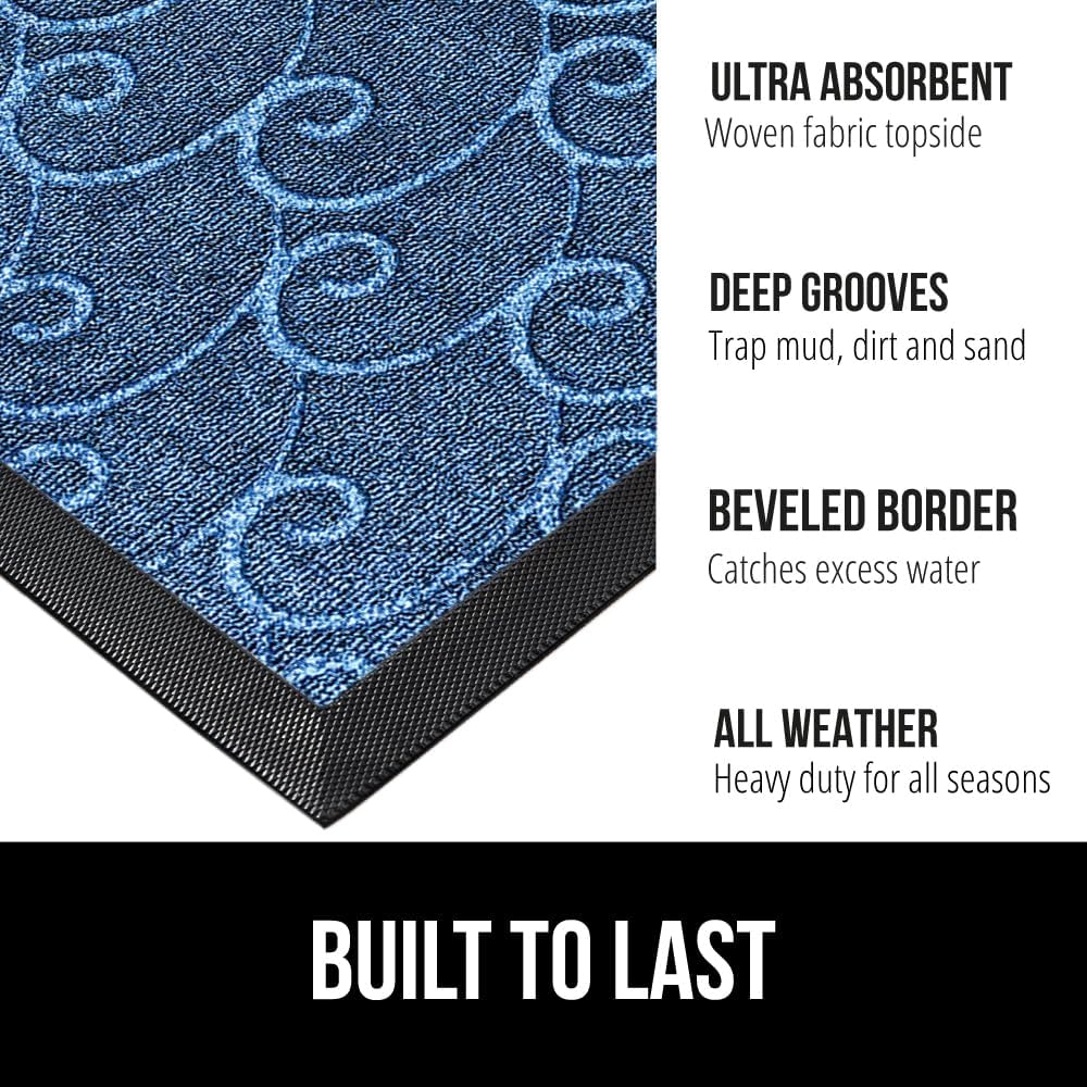 GORILLA GRIP 100% Waterproof All-Season WeatherMax Doormat, 47x35, US Designed Natural Rubber, Stain and Fade Resistant, Low Profile Indoor Outdoor Door Mats, Easy Clean Patio Mat, Ocean Blue Waves