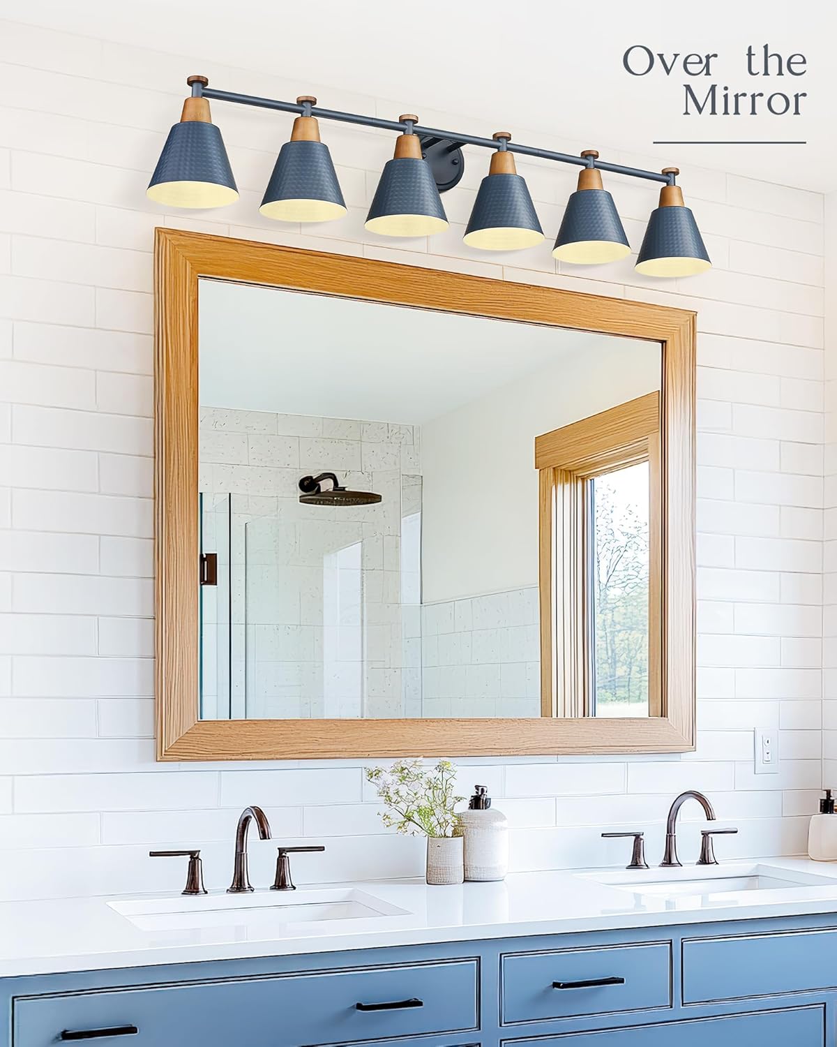 FEMILA Vintage Bathroom Light Fixtures, 45.3" Vanity Lighting Fixtures Over Mirror, 6 Light Vanity Light, Blue Finish, 4FG59B-6W Blue