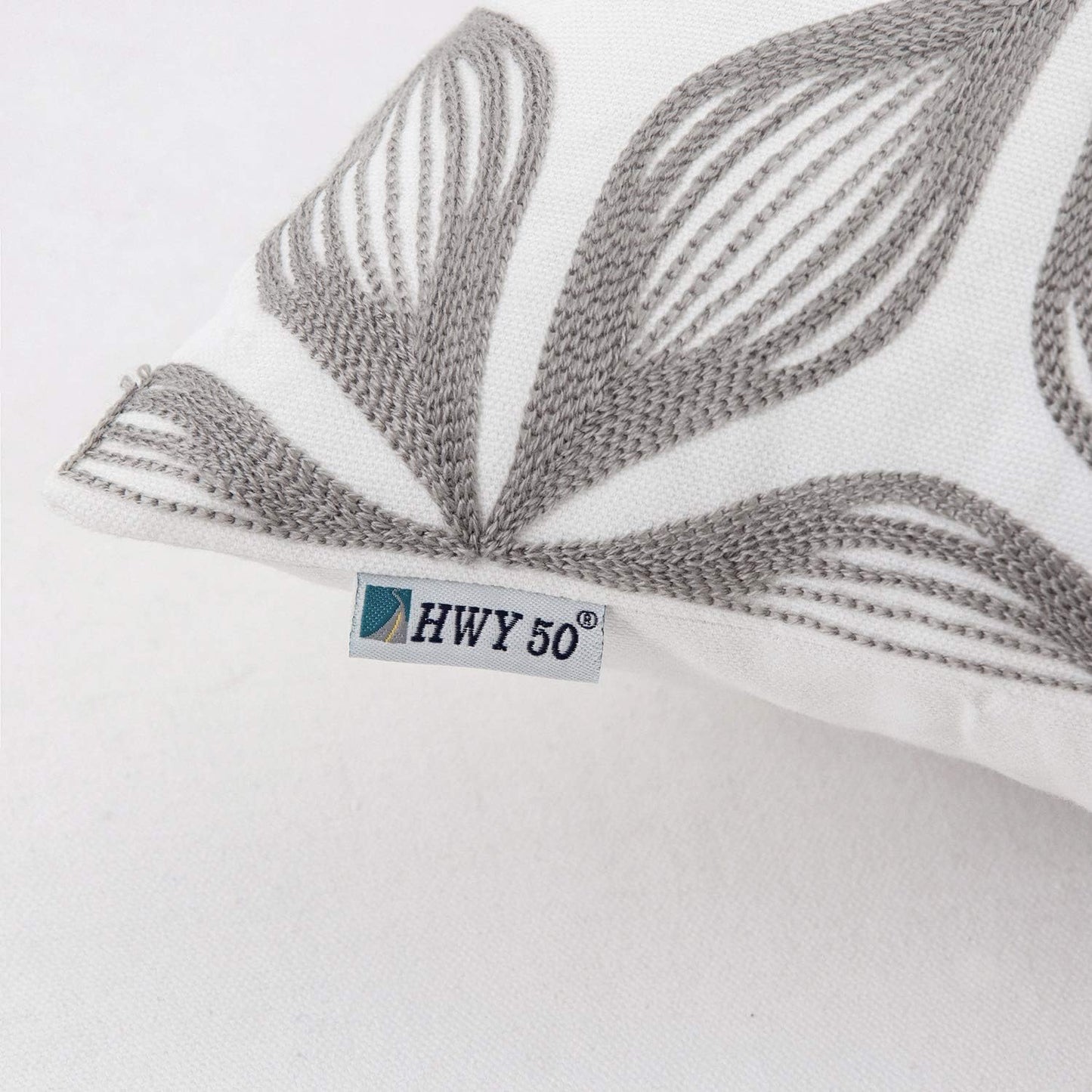 HWY 50 Grey Gray Decorative Throw Pillow Covers 18x18 Inch (1 Piece), Embroidered Cotton Farmhouse Cushion Cover Pillow Case for Sofa Couch Living Room Bed, Fashion Geometric