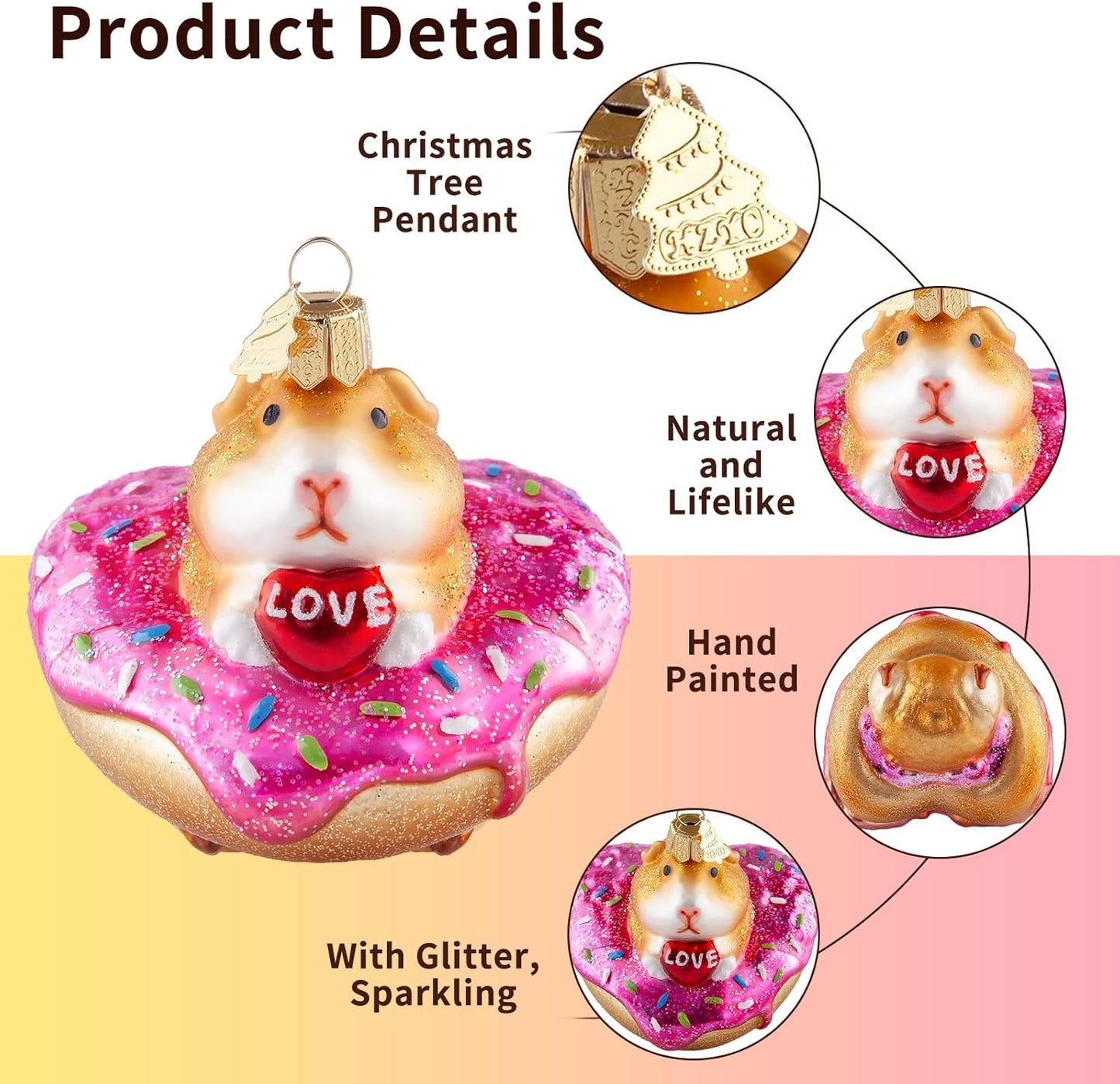 Christmas Tree Ornaments,Hand-Blown Glass Ornaments,Guinea Pig Collection Figurine Hanging Ornaments, Donut Pendant Ornament,Christmas Decorations for Xmas Tree Holiday Party Home Gifts