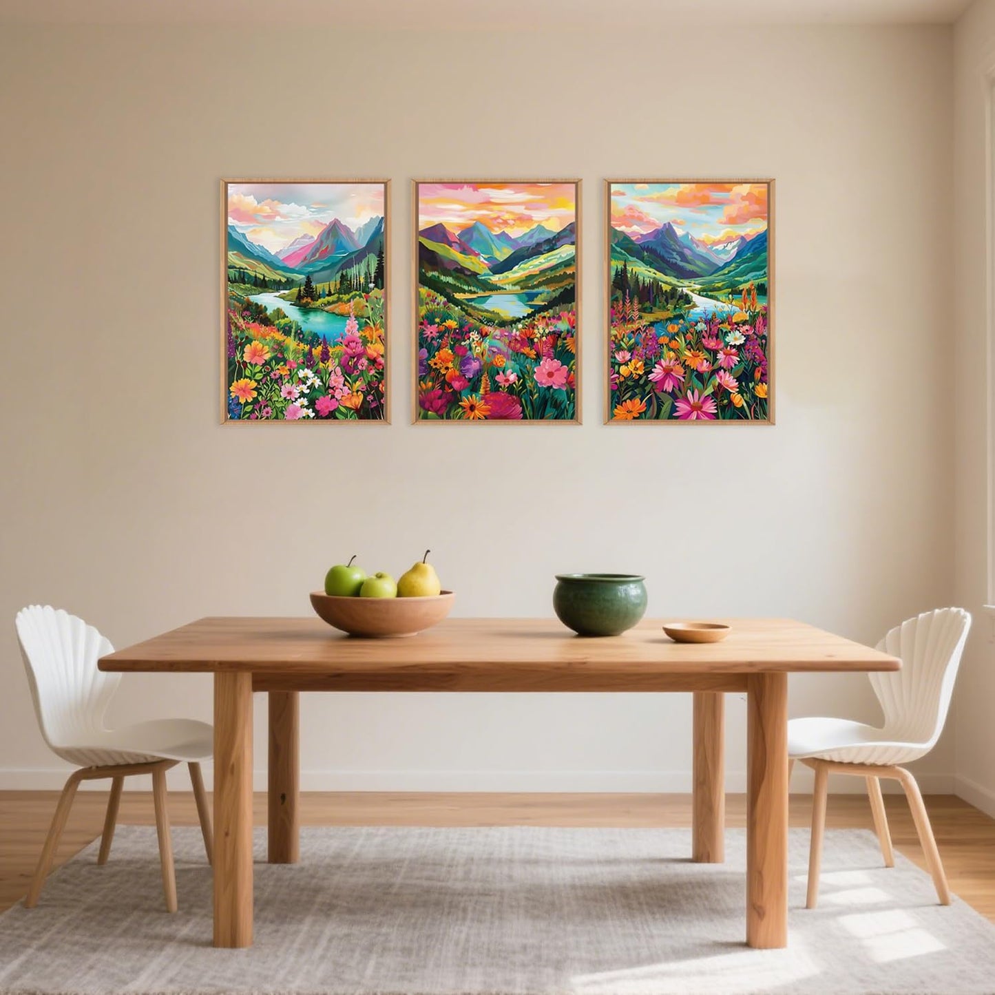 Wildflower Blossom Framed Canvas Wall Art Set, Colorful Flowers Painting, Abstract Landscape Wall Decor, Natural Ridge Floral Art Print for Living Room, Dining Room, Office - 16"x24"x3