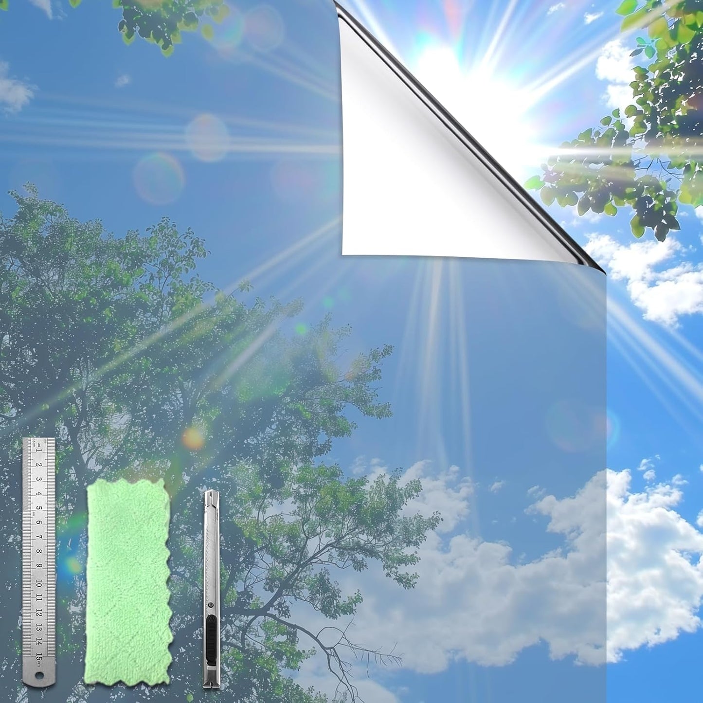 DUOFIRE One Way Window Film Privacy See Out Not in Heat Blocker Window Tint Reflective Mirror Windows Tinting Film for Home Static Cling Anti-UV Sun Blocking Windows Covering（Silver, 35.4x78.7in）