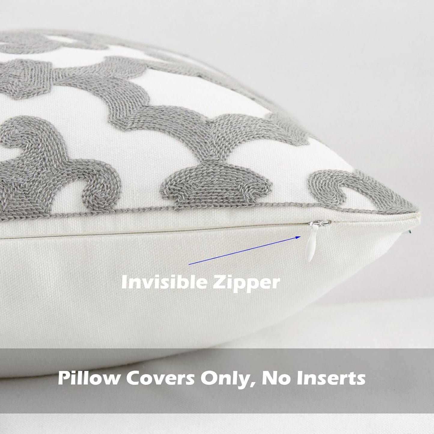 HWY 50 Grey Gray Decorative Throw Pillow Covers 18x18 Inch (1 Piece), Embroidered Cotton Farmhouse Cushion Cover Pillow Case for Sofa Couch Living Room Bed, Geometric