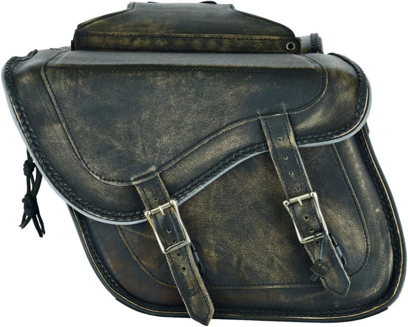 GARGOYLE BELLS Motorcycle Saddle Bags Genuine Leather Motorcycle Luggage Bag For Softails Sportsters and Choppers (No Stud, Distressed Brown, 13”x13“x10”)