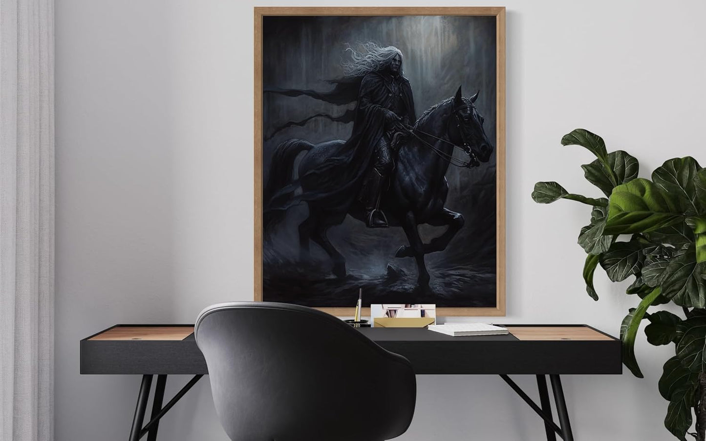 Black Dark Knight Poster Art Print, Halloween Scary Vintage Wall Art Academia Spooky Painting Decoration for Horror Prints, Gothic Posters Bedroom Decor 89 (Black Dark Knight, 11 x 14 inches, Wood Frame)