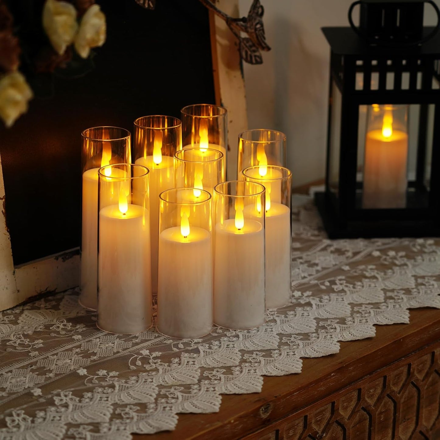 Homemory Pure White Acrylic Flameless LED Candles, Battery Operated With Remote Control and Timer, Electric Fake Candles for Wedding, Home Decor, Set of 9