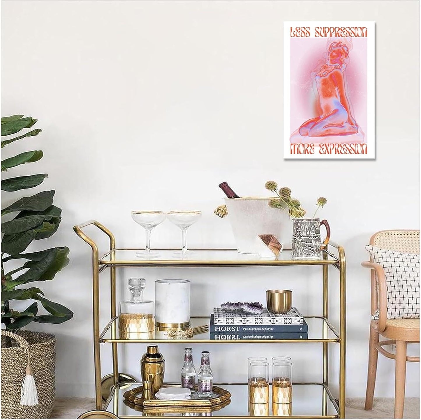 Spiritual Affirmation Art Poster Pink Woman Canvas Wall Art Aesthetic Pictures Sexy Woman Prints Painting Trendy Gradient Aesthetic Wall Decor Living Room Bedroom 12x16in Framed