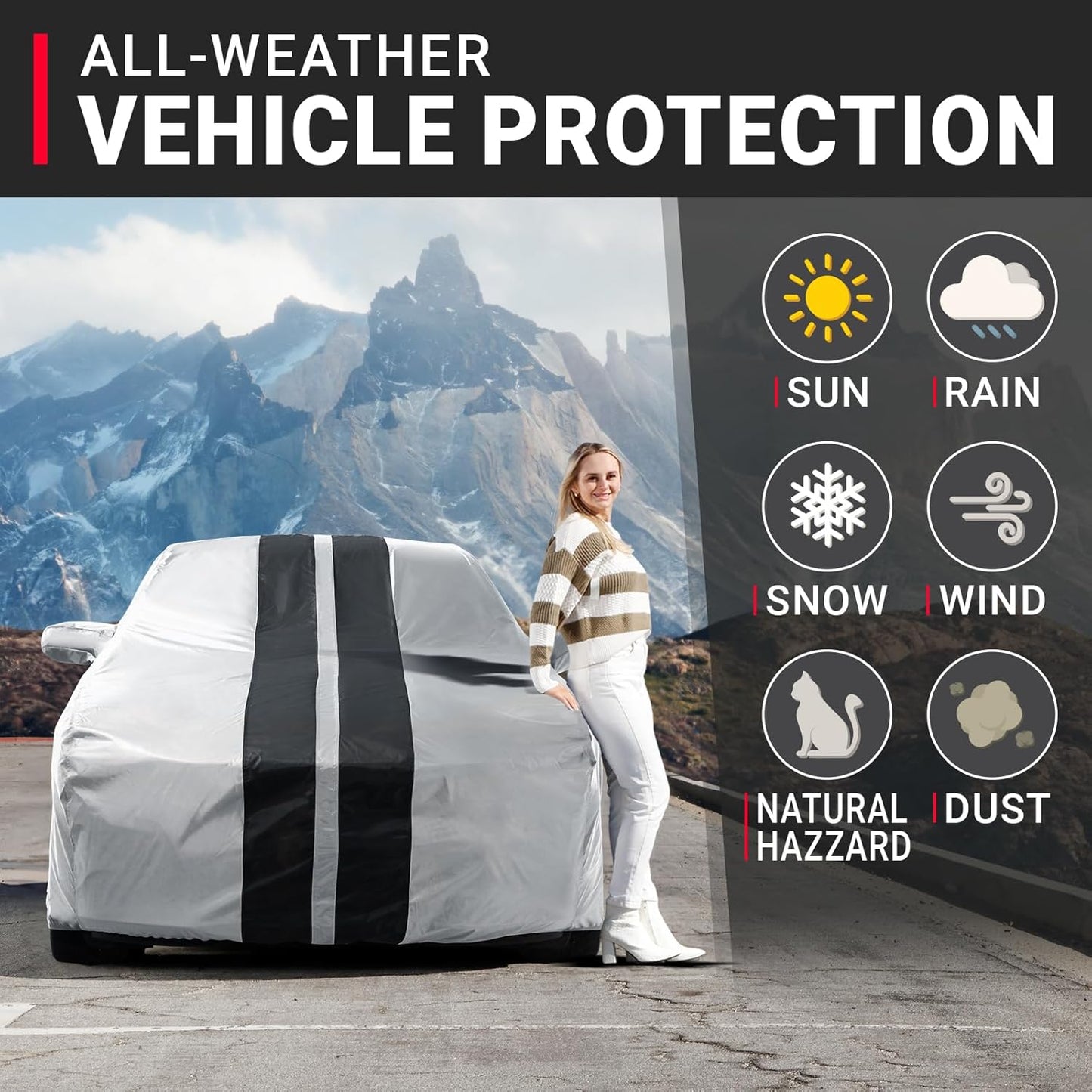 iCarCover Custom Car Cover for Pontiac Grand Prix (1988-2008) Waterproof All-Weather Rain Snow UV Sun Protector Full Exterior Indoor Outdoor Car Cover (Stripe - Gray/Black)