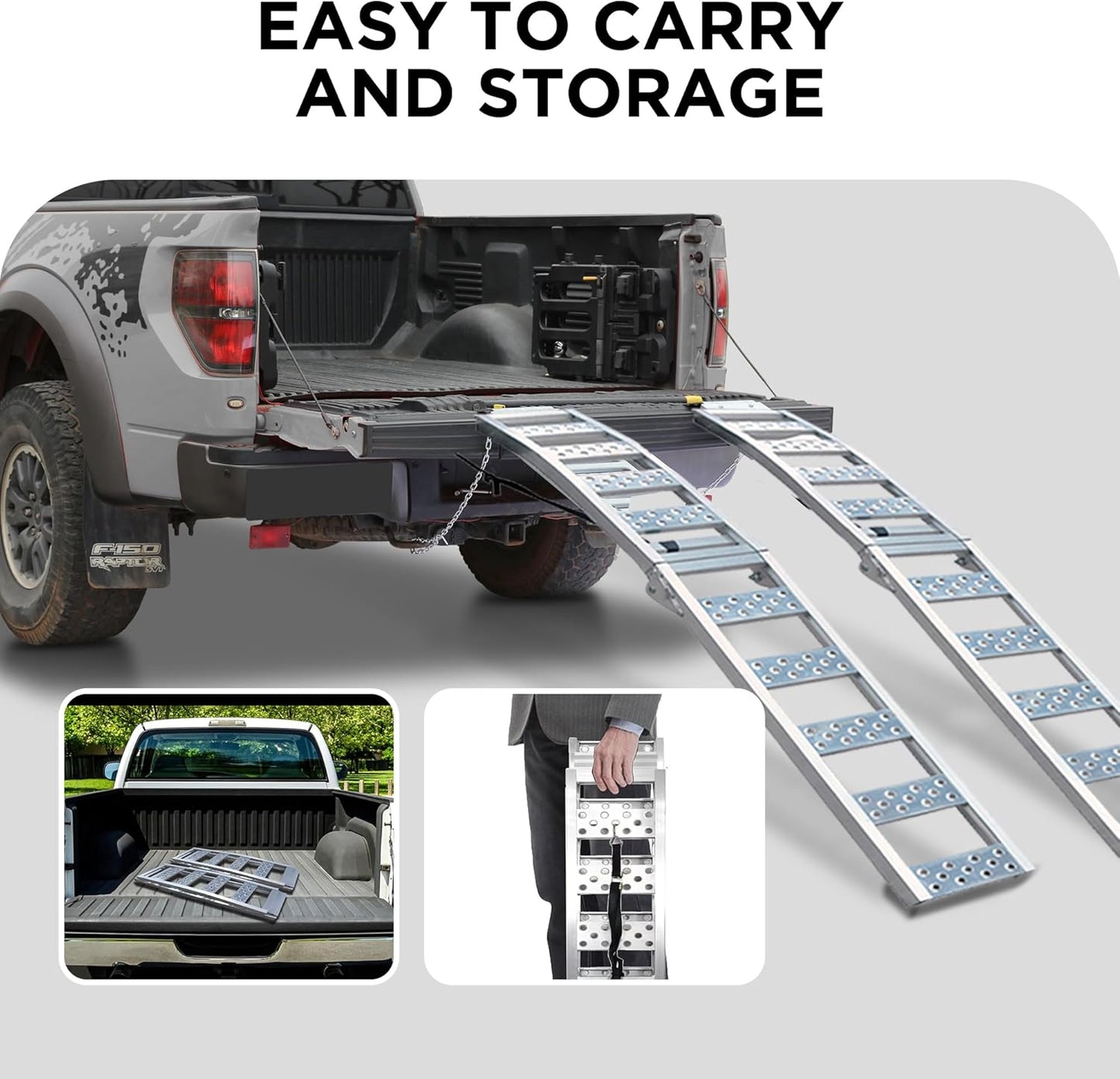 Rockland Foldable Arched Aluminum Loading Ramp, 90'' x 11'', 1500 LBS Loading Capacity, Portable Ramp for Motorcycles, Ebikes and ATVs, 2 Pcs, with 2 Safety Straps Included