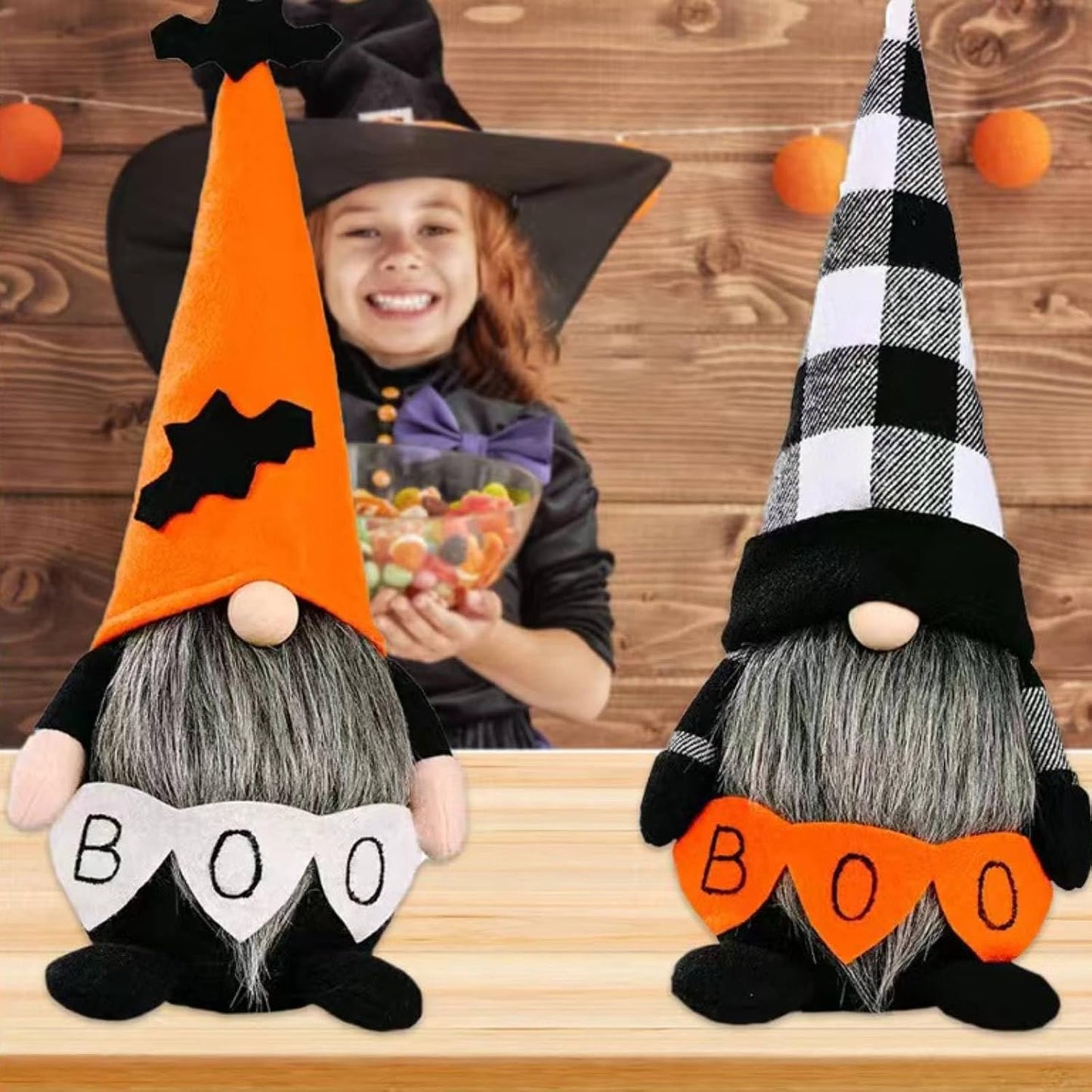 Halloween Gnomes Plush Decor, Witch Scandinavian Tomte Nisse Gnome Swedish Table Decorations, Handmade Plush Elf Dwarf for Home Stuffed Gnomes Gifts for Women, Black