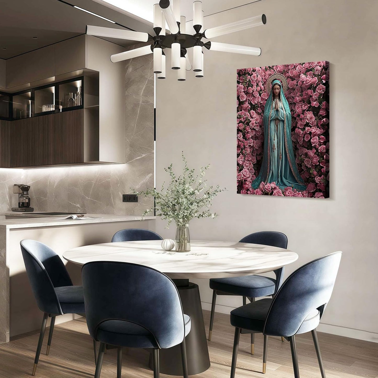 Framed Virgin Mary Catholic Wall Art Decor Canvas Print Wall Painting Religious Poster Artwork for Living Room Bedroom Hallway Gallery Decor 16x24 Inch Ready to Hang