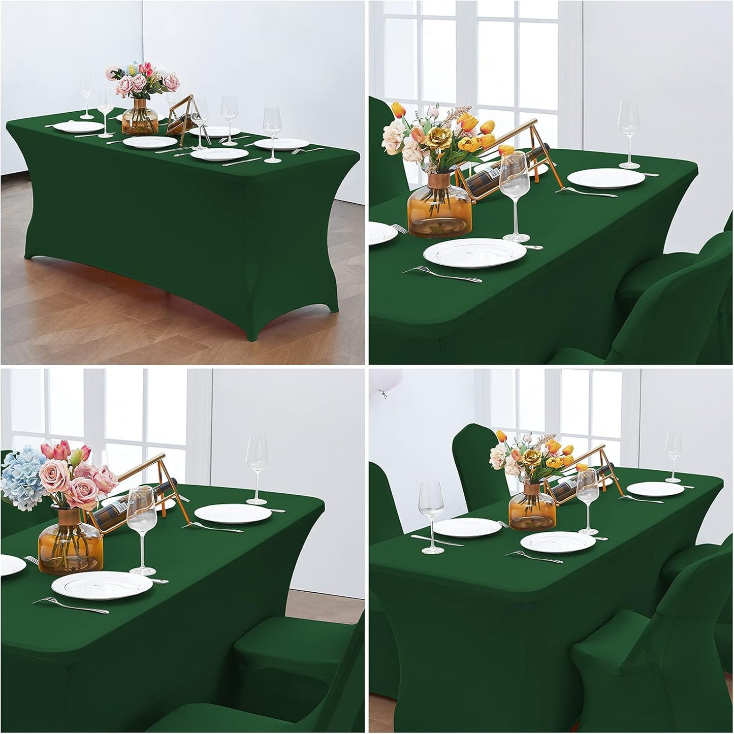 CWK 4FT Waterproof Stretch Spandex Table Cover for Rectangular Tables - Elastic Fitted Tablecloth for Folding Tables,Wrinkle Resistant Table Cloth for Parties,Weddings,Banquets&Events(Blackish Green)
