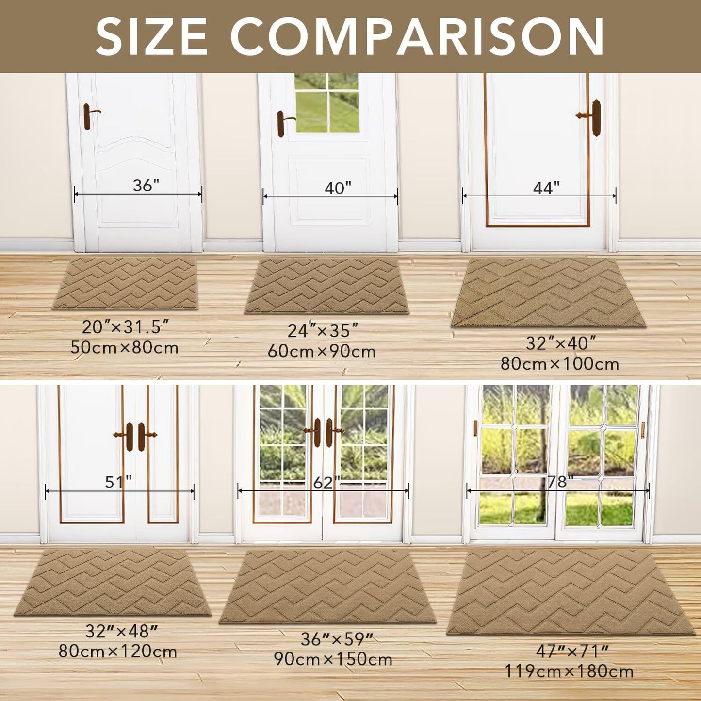 hicorfe Front Door Mat Outside Entrance,36"x59" Absorbent Muddy Dirt Resist Welcome Door Mats Outdoor Indoor,Stain and Fade Resistant,Non Slip Backing Entry Mat Doormat for Entryway(Brown)