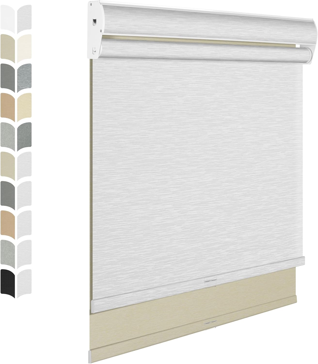 BERISSA Cordless Dual Roller Shades with Cassette Valance, Double Window Shades Blackout and Light Filtering, Day and Night for Home Office Door. Beige and White. 52 W x 56" H