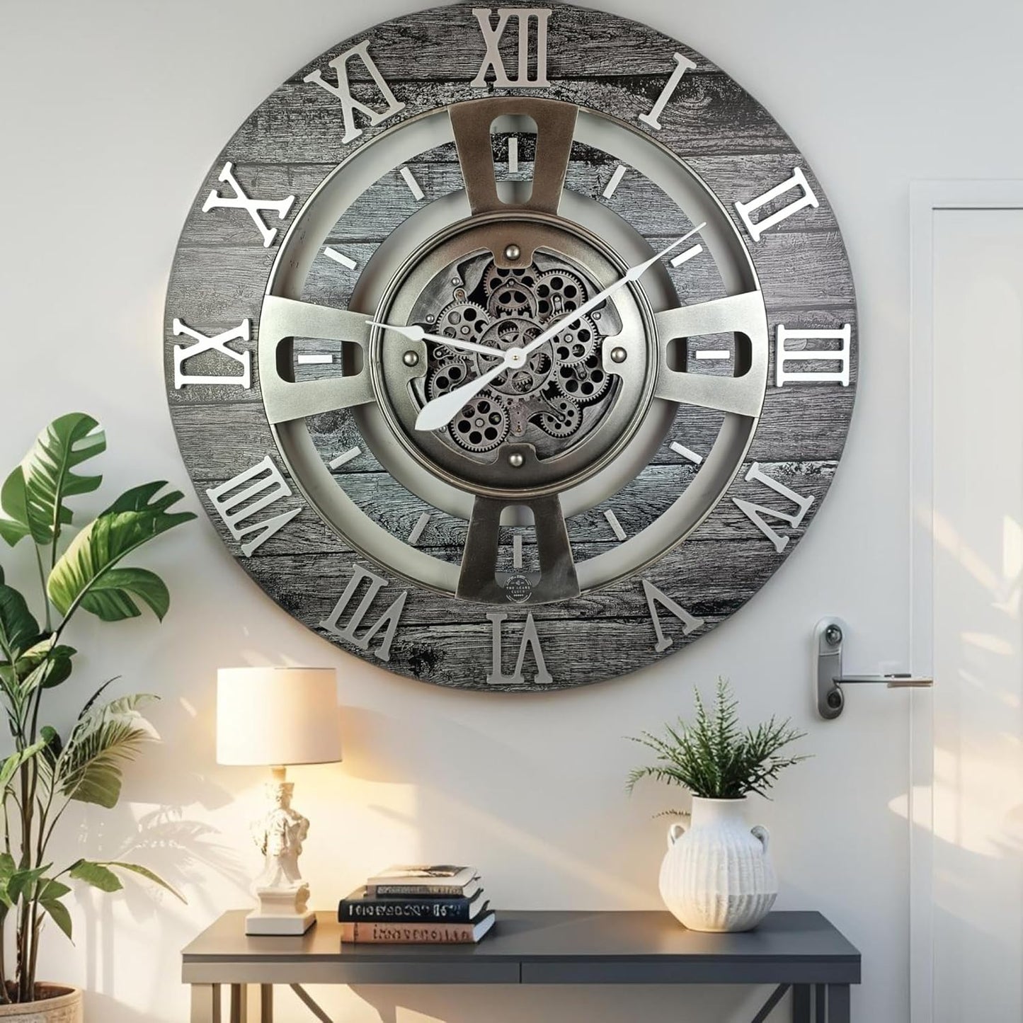 The Gears Clock Real Moving Gear Wall Clock England Line (Carbon Grey, 24 inches (60 cm))