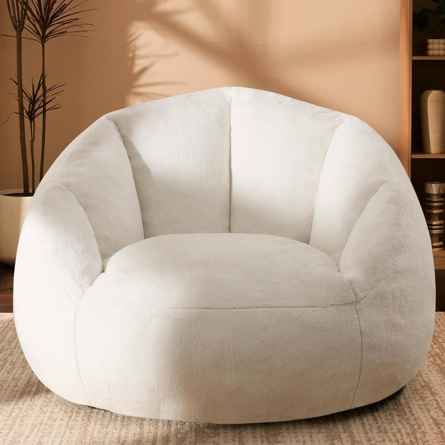 Giant Bean Bag Chair for Adults - Comfy Plush Round Shell Soft Accent Chair, Oversized Cozy Lounge Floor Sofa Reading Chair, Mini Couch for Living Room, Bedroom & Game Rooms, Beige