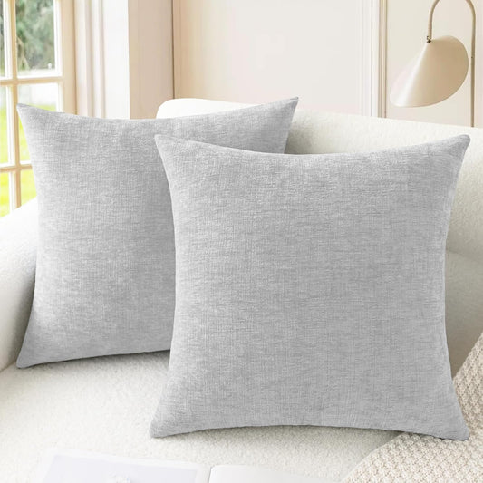 CaliTime Throw Pillow Covers Decorative 26 X 26 Inches Pack of 2 Cozy Chenille Cushion Cases for Couch Sofa Bed Living Room Home Moonbeam Gray