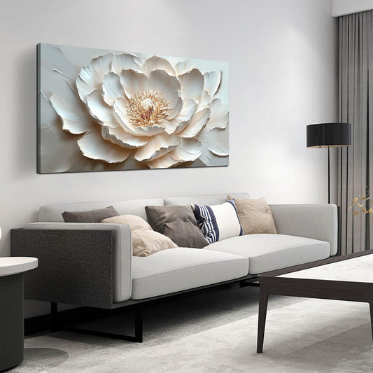 White Flower Canvas Wall Art for Bedroom - Floral Pictures Wall Art for Living Room - Girls Room Decor Ready to Hang Size 24" x 48"