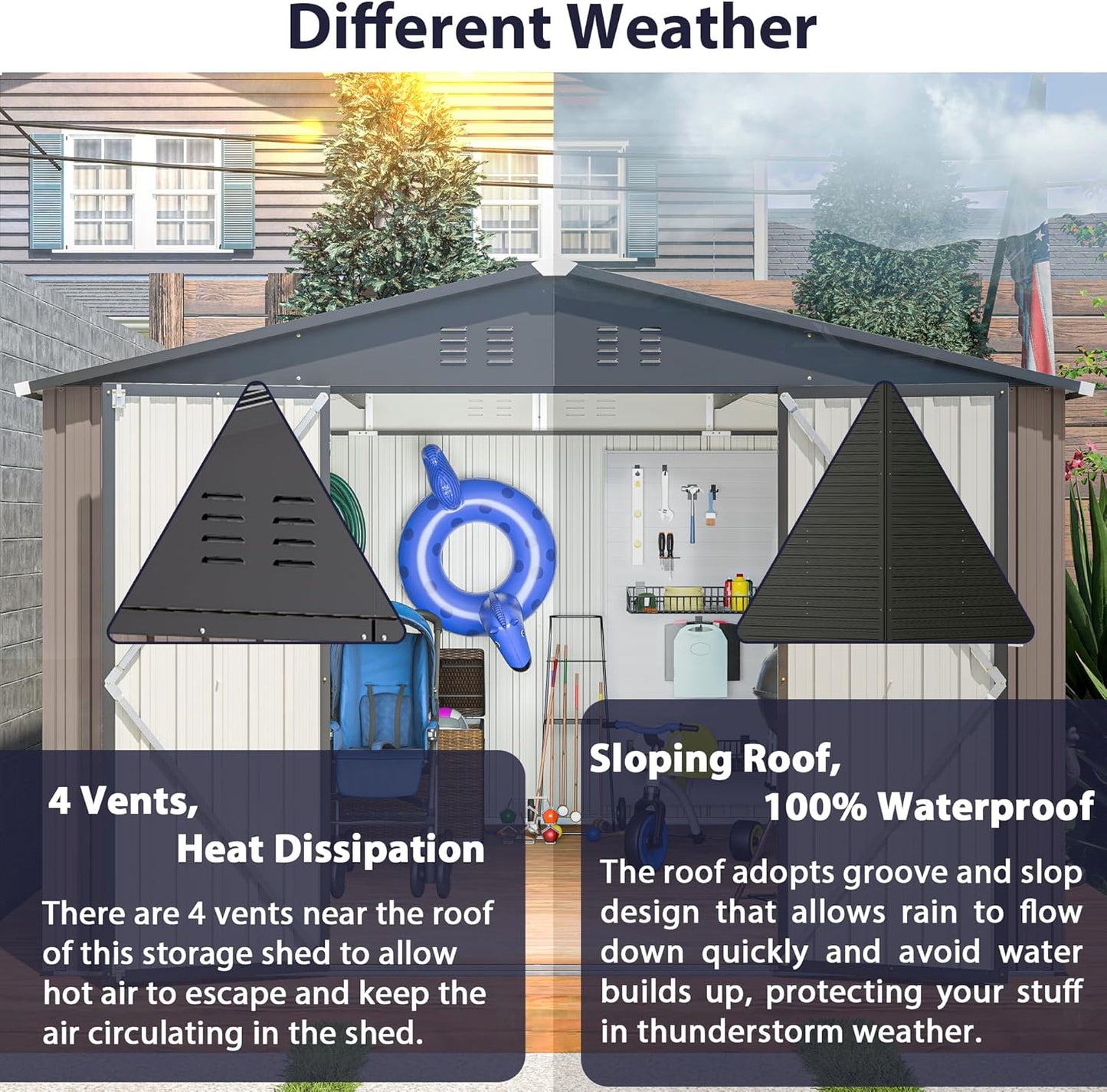 10 x 10 FT Outdoor Storage Shed, Large Metal Tool Sheds with Updated Frame Structure and Lockable Doors, Garden Shed for Backyard Garden Patio Lawn