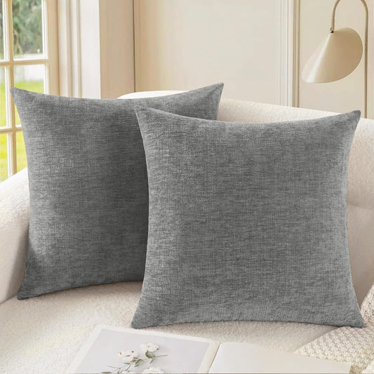 CaliTime Throw Pillow Covers Decorative 20 X 20 Inches Pack of 2 Cozy Chenille Cushion Cases for Couch Sofa Bed Living Room Home Medium Grey